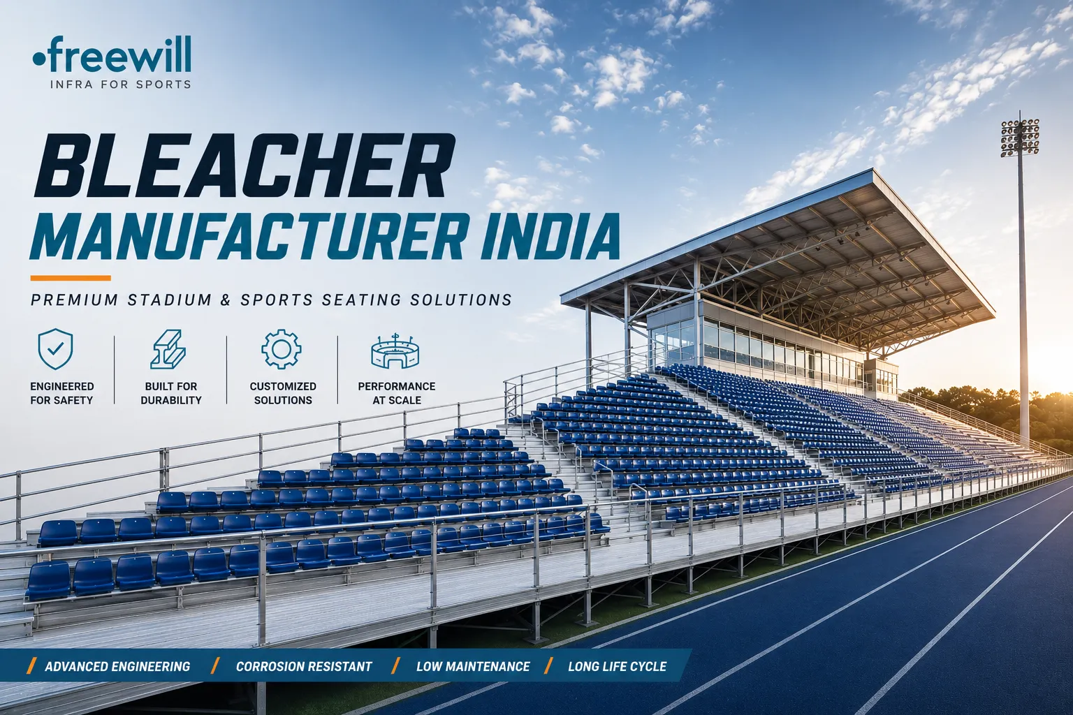 Bleacher Manufacturer India | Aluminium Bleachers for Stadiums & Schools | Freewill